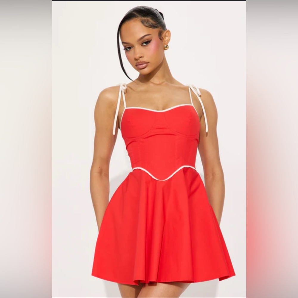 Fashion Nova Deep Desire Red Corset Mini‎ Dress Tie Straps Size Medium NWT